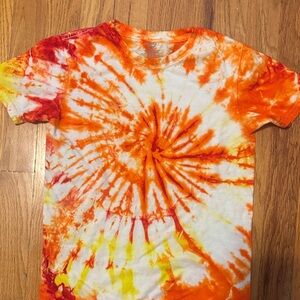 wonder nation Orange, Yellow & White Tie-Dye Short Sleeve Tee